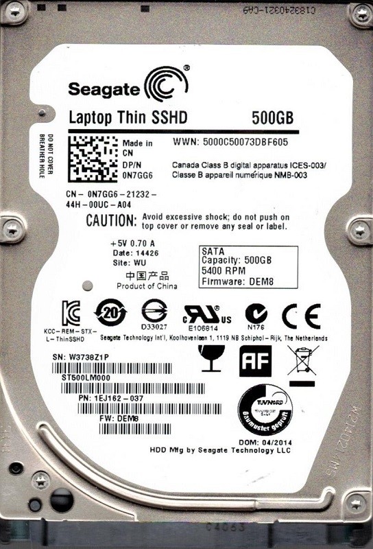 ST500LM000 P/N: 1EJ162-037 F/W: DEM8 WU W37 Seagate 500GB