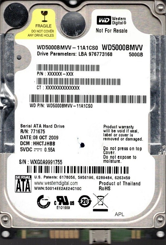 Western Digital WD5000BMVV-11A1CS0 500GB USB 2.0 DCM: HHCTJHBB WXG0A