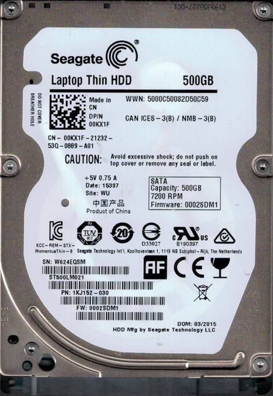 ST500LM021 P/N: 1KJ152-030 F/W: 0002SDM1 WU W62 Seagate 500GB Laptop HDD