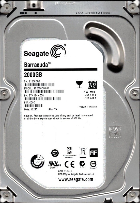Seagate ST2000DM001 P/N: 9YN164-570 F/W: CC9C 2TB TK Z1E