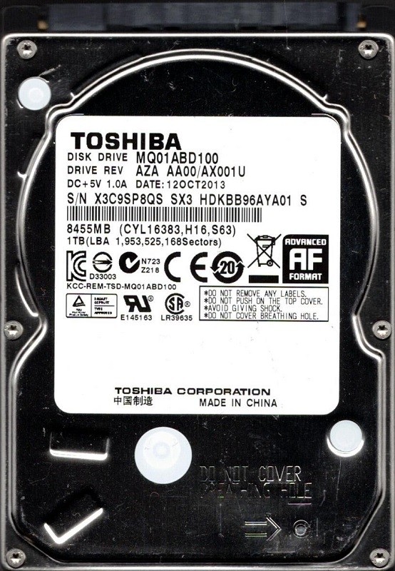 Toshiba MQ01ABD100 AZA AA00/AX001U CHINA 1TB