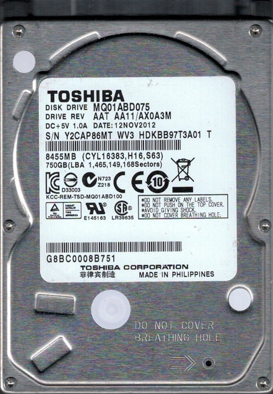 Toshiba MQ01ABD075 750GB AAT AA11/AX0A3M PHILIPPINES