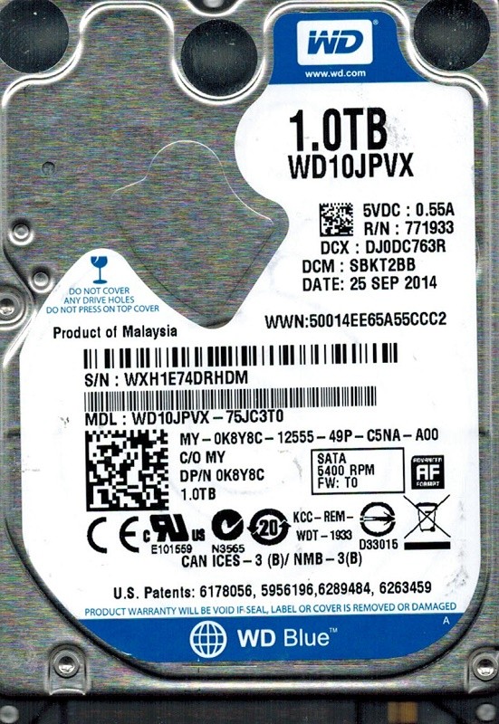 Western Digital WD10JPVX-75JC3T0 DCM: SBKT2BB 750GB