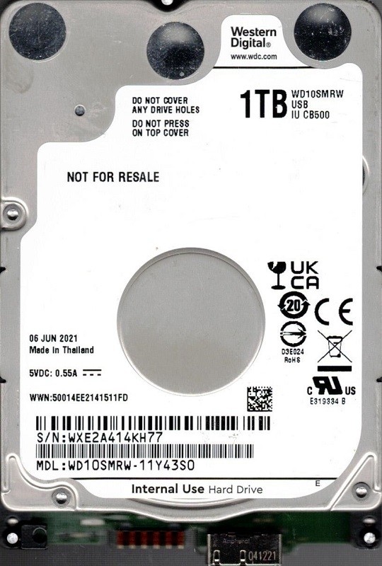 WD10SMRW-11Y43S0 WXE2A JUN 2021 Thailand Western Digital 1TB