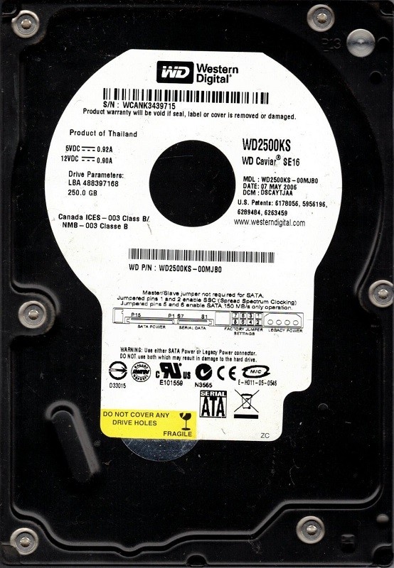Western Digital WD2500KS-00MJB0 250GB DCM: DSCAYTJAA