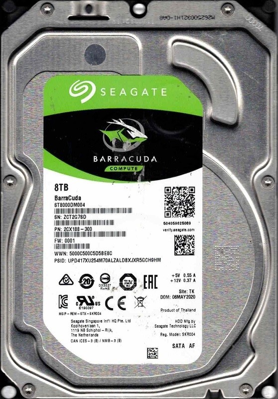 ST8000DM004 P/N: 2CX188-300 F/W: 0001 TK ZCT Seagate 8TB
