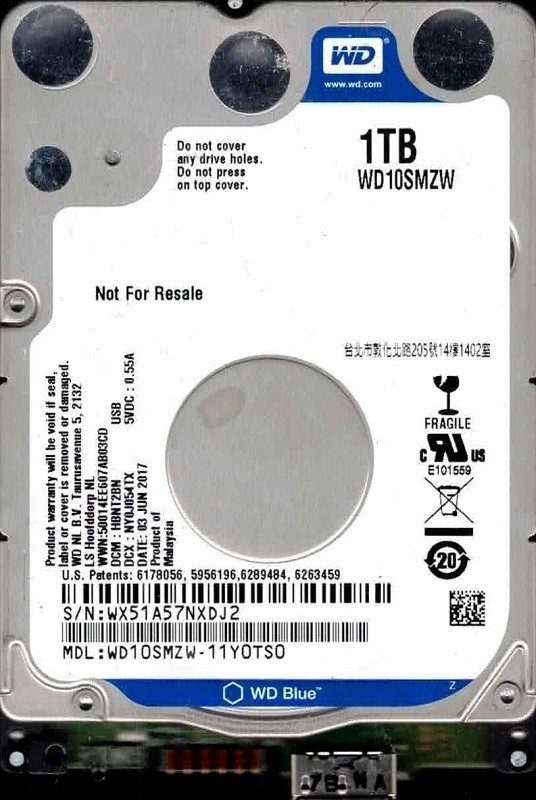 WD10SMZW-11Y0TS0 DCM: HBNT2BN WX51A JUN 2017 Western Digital 1TB