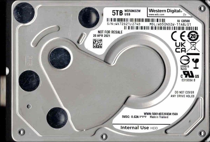 WD50NDZW-11A8JS1 WX72D APR 2021 Thailand Western Digital 5TB