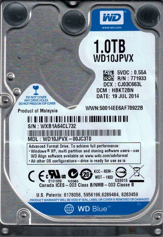 WD10JPVX-00JC3T0 DCM: HBKT2BN WXB1A Western Digital 1TB