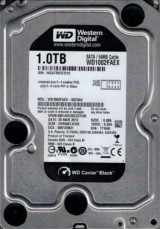 WD1002FAEX-00Z3A0 DCM: EHRNNTJCHB WCATR Western Digital 1TB