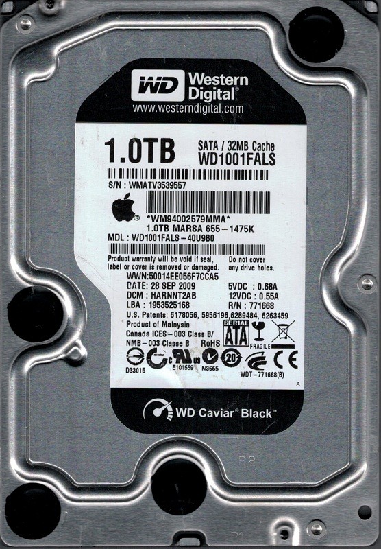 Western Digital WD1001FALS-40U9B0 MAC 1TB DCM: HARNNT2AB MAC 655-1475K