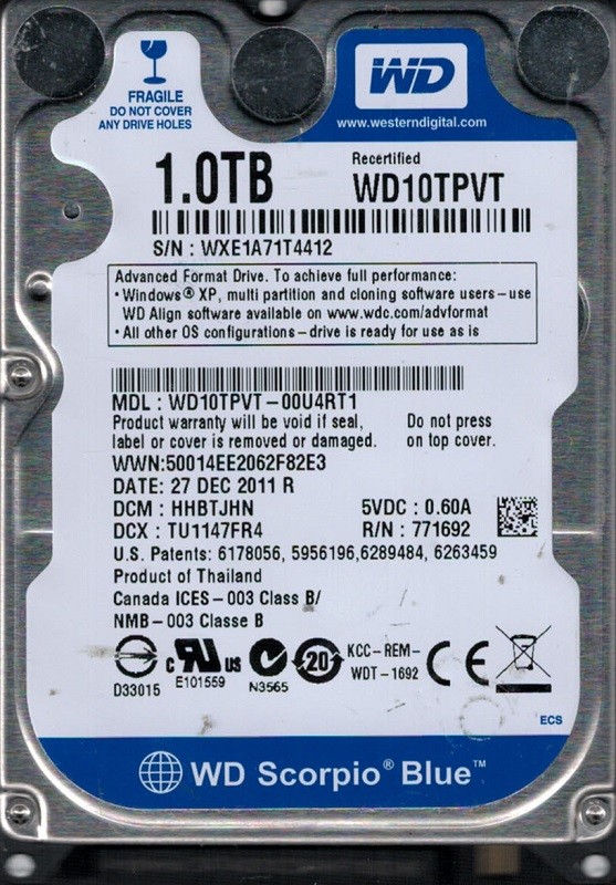 Western Digital WD10TPVT-00U4RT1 1TB DCM: HHBTJHN