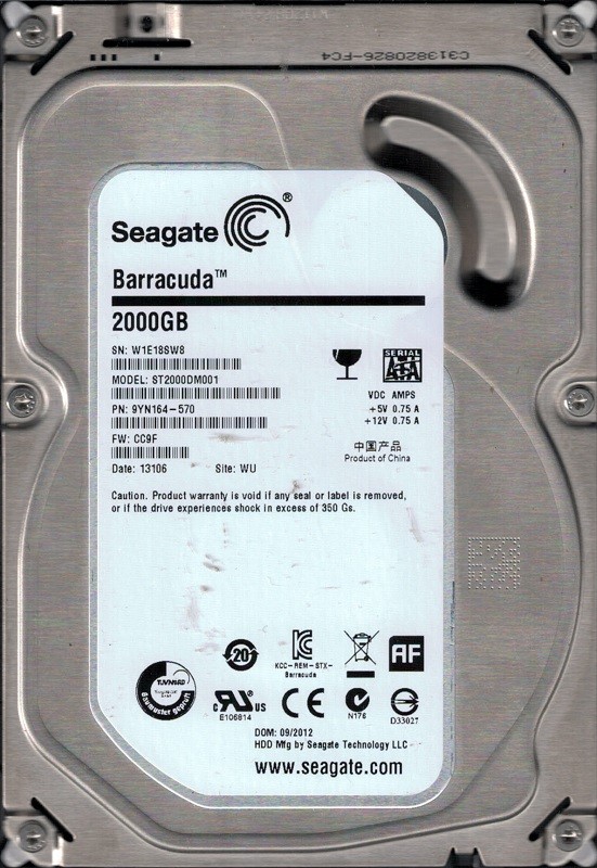 ST2000DM001 P/N: 9YN164-570 F/W: CC9F WU W1E Seagate 2TB