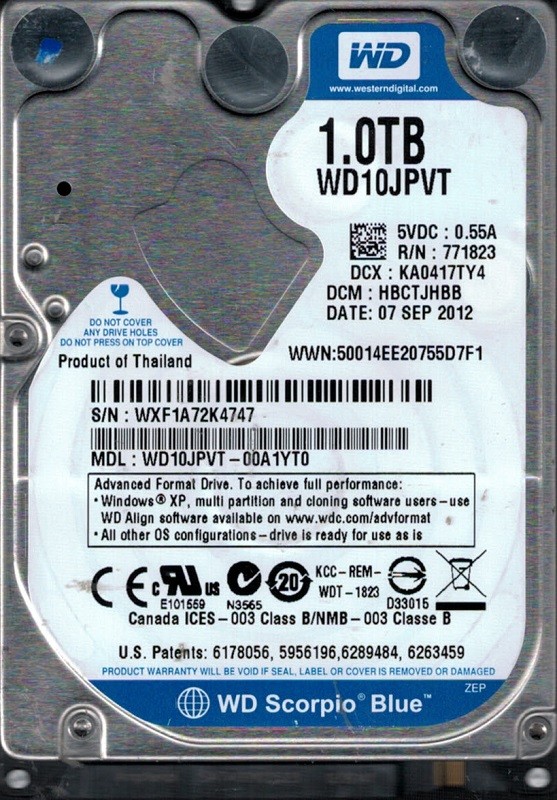 WD10JPVT-00A1YT0 DCM: HBCTJHBB WXF1A Western Digital 1TB