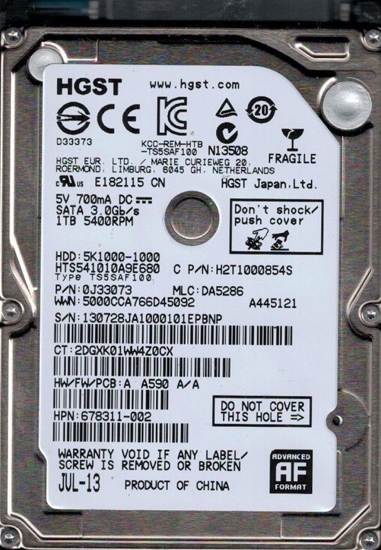 HTS541010A9E680 P/N: 0J33073 MLC: DA5286 HGST 1TB