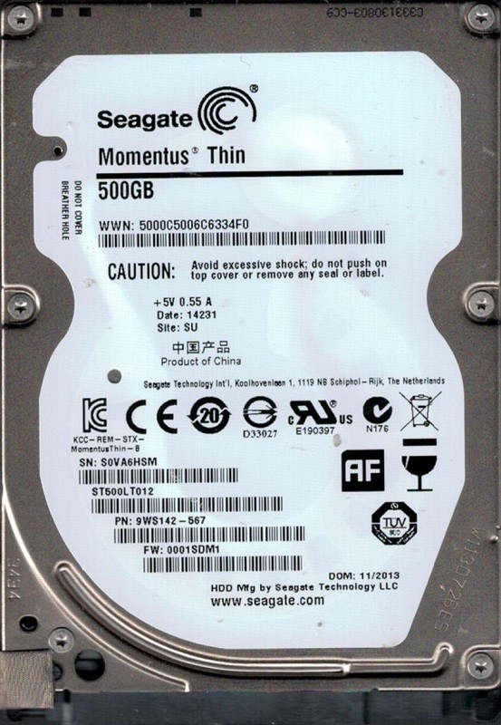 ST500LT012 F/W: 0001SDM1 P/N: 9WS142-567 SU S0V Seagate Momentus Thin 500GB