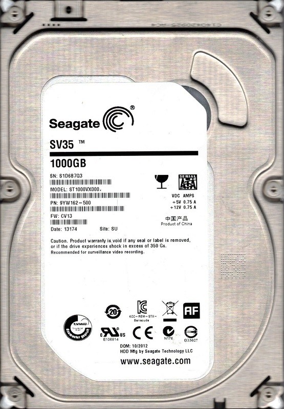 Seagate ST1000VX000 P/N: 9YW162-500 F/W: CV13 SU S1D 1TB