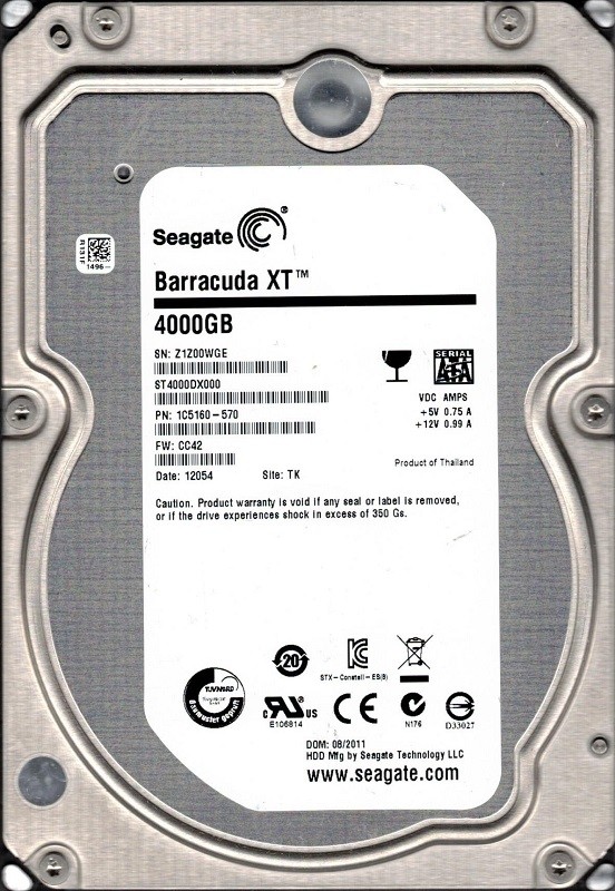 Seagate ST4000DX000 P/N: 1C5160-570 F/W: CC42 4TB TK Z1Z
