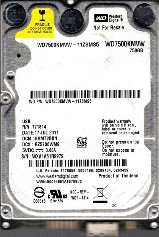 Western Digital WD7500KMVW-11ZSMS5 USB 3.0 WXA1A 750GB DCM: HHMT2BBN