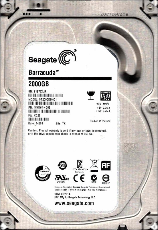 Seagate ST2000DM001 P/N: 1CH164-306 F/W: CC29 TK Z1E 2TB