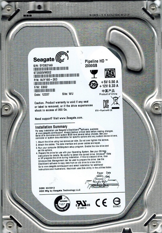 Seagate ST2000VM002 P/N: 9UY166-263 F/W: ES02 2TB WU