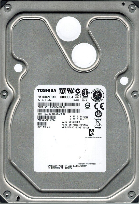 Toshiba MK1002TSKB 1TB HDD3B04CZK51 F/W: MT2A PHILIPPINES