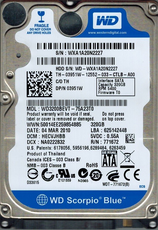 Western Digital WD3200BEVT-75A23T0 320GB DCM: HECVJHBB
