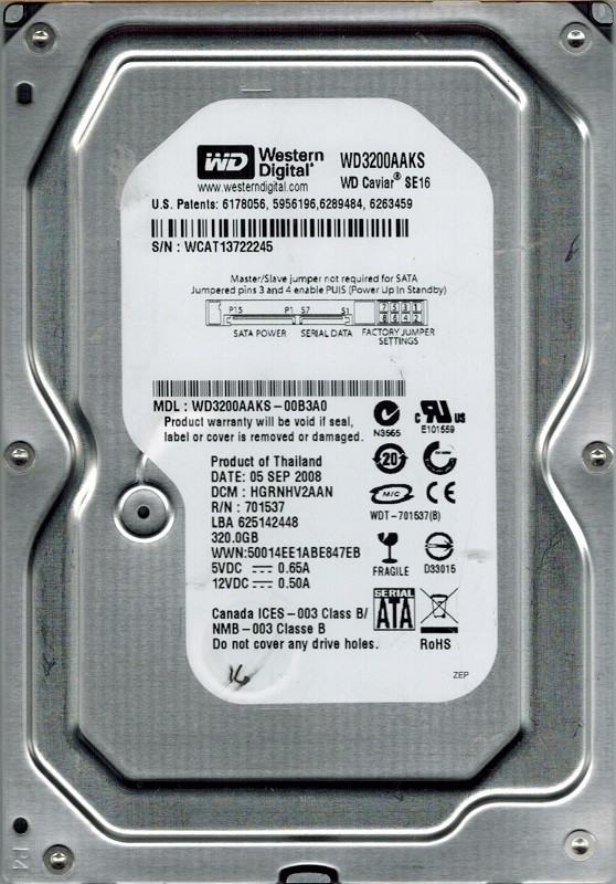Western Digital WD3200AAKS-00B3A0 320GB DCM: HGRNHV2AAN