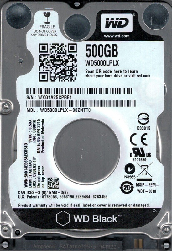 WD5000LPLX-00ZNTT0 DCM: HA0TJAB WXG1A Western Digital 500GB