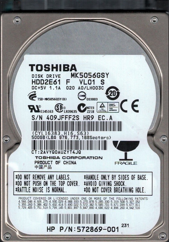 Toshiba MK5056GSY 500GB SATA HDD2E61 F VL01 S CHINA