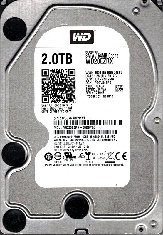 Western Digital WD20EZRX-00D8PB0 DCM: DANNNT2MA WCC4N 2TB