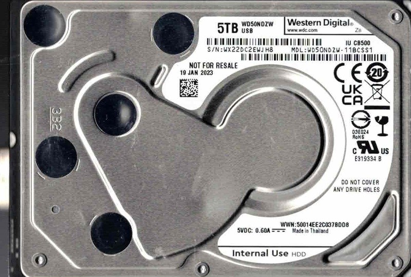 WD50NDZW-11BCSS1 WX22D JAN 2023 Western Digital 5TB USB 2.5" Thailand