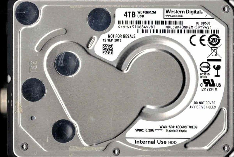 WD40NMZM-59Y94S1 WX91D SEP 2018 Malaysia Western Digital 4TB USB C