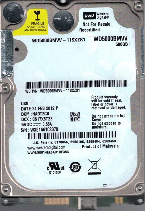 Western Digital WD5000BMVV-11SXZS1 500GB DCM: HAOT2CB WX51A