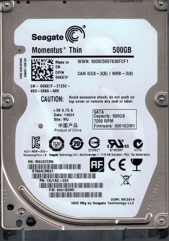 ST500LM021 P/N: 1KJ152-030 F/W: 0001SDM1 WU W62 Seagate 500GB