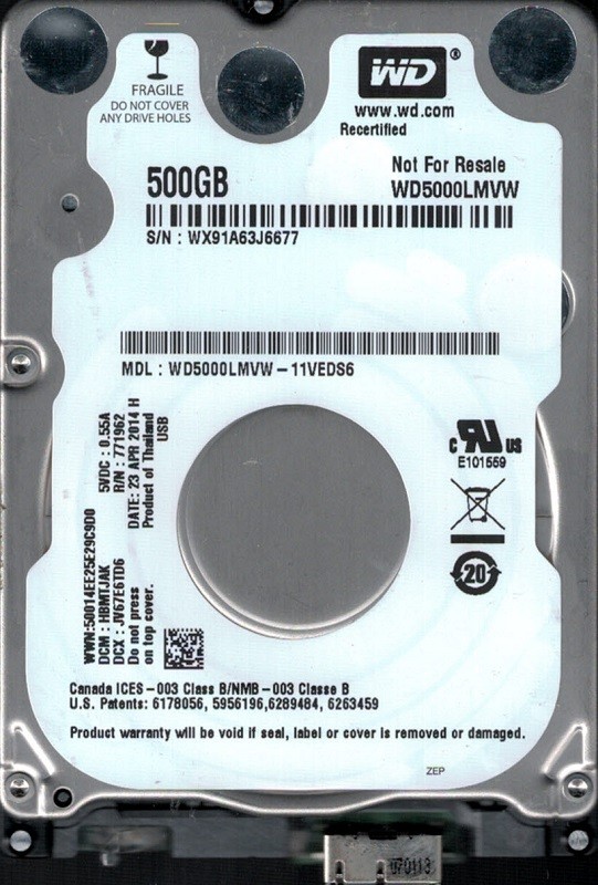WD5000LMVW-11VEDS6 DCM: HBMTJAK WX91A Western Digital 500GB