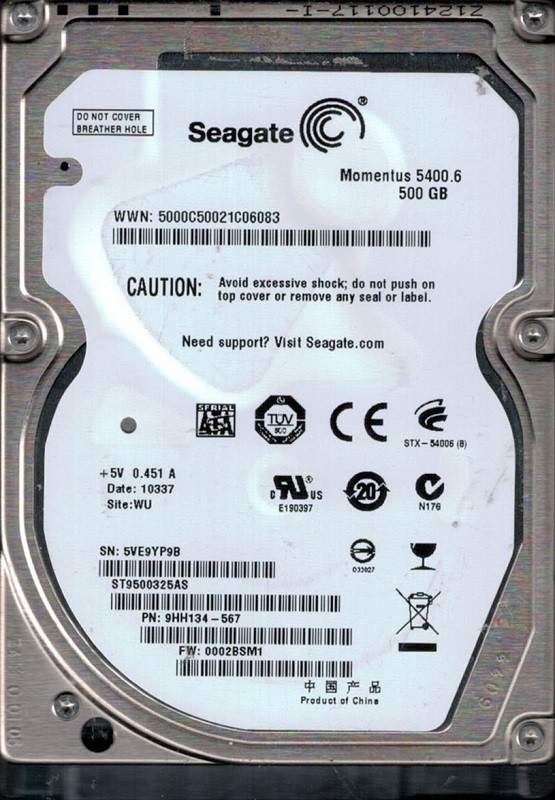 ST9500325AS P/N: 9HH134-567 F/W: 0002BSM1 WU 5VE Seagate 500GB