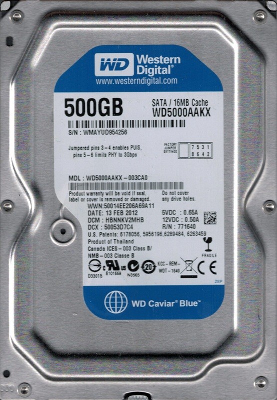 WD5000AAKX-003CA0 DCM: HBNNKV2MHB WMAYU Western Digital 500GB
