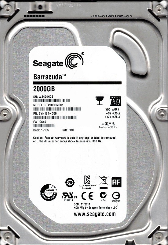 Seagate ST2000DM001 P/N: 9YN164-300 F/W: CC46 WU W24 2TB