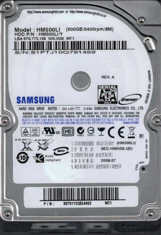 HM500LI/Y P/N: 307911CQ524902 Korea Samsung 500GB
