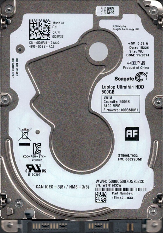 ST500LT032 P/N: 1E9142-033 F/W: 0003SDM1 WU W3N Seagate 500GB Laptop HDD