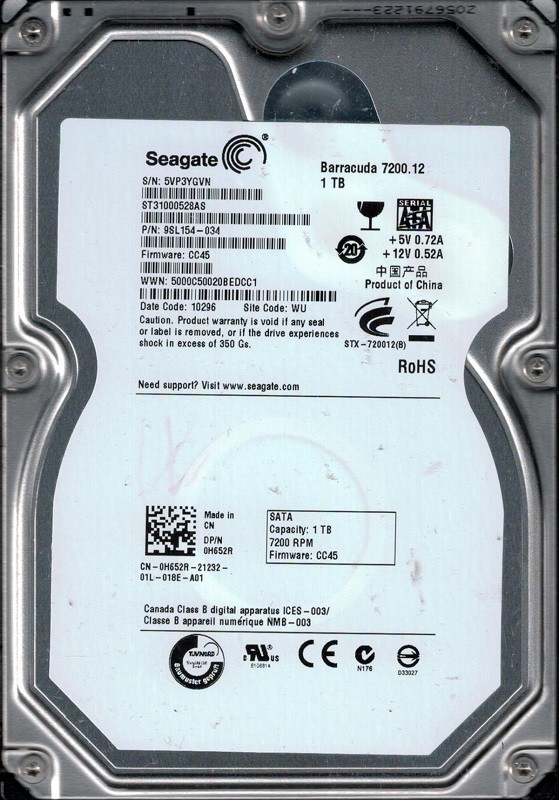 Seagate ST31000528AS F/W: CC45 P/N: 9SL154-034 WU 5VP 1TB