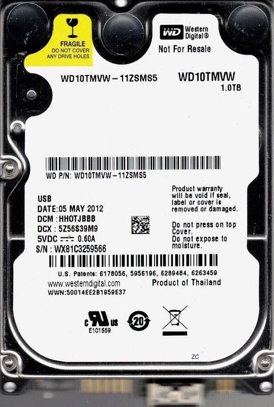 WD10TMVW-11ZSMS5 DCM: HHOTJBBB WX81C Western Digital 1TB