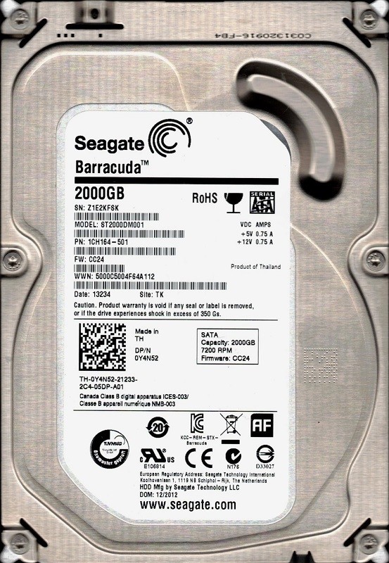 ST2000DM001 F/W: CC24 P/N: 1CH164-501 TK Z1E Seagate 2TB