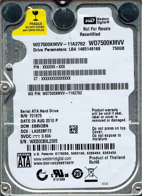 Western Digital WD7500KMVV-11A27S2 USB 2.0 750GB DCM: EBBV2BN