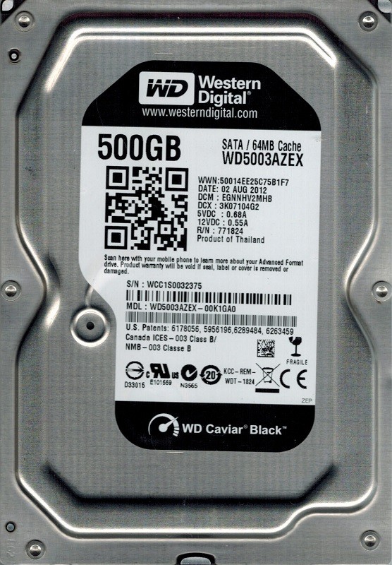 Western Digital WD5003AZEX-00K1GA0 DCM: EGNNHV2MHB 500GB