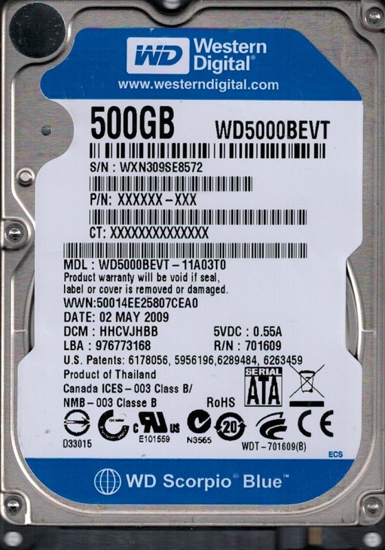 Western Digital WD5000BEVT-11A03T0 500GB DCM: HHCVJHBB