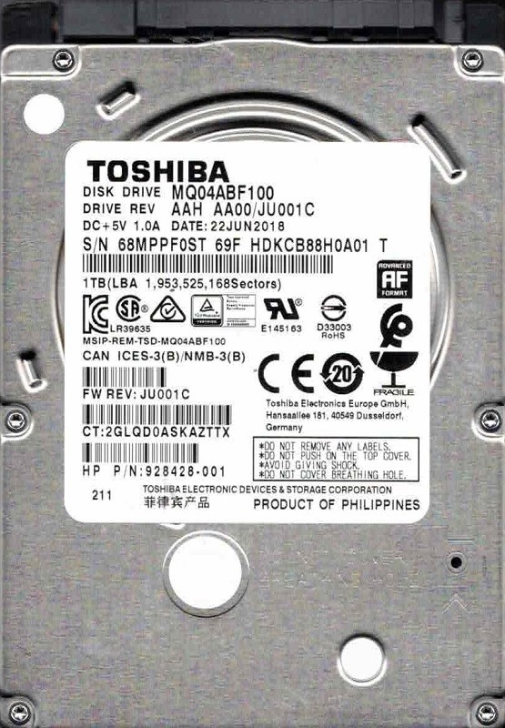 MQ04ABF100 AAH AA00/JU001C HDKCB88H0A01 T JUN 2018 Philippines Toshiba 1TB