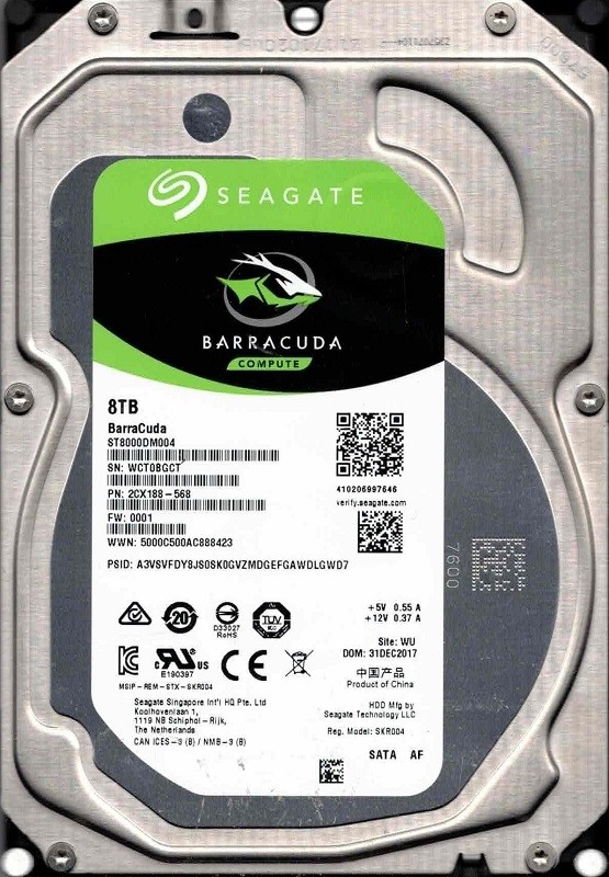 ST8000DM004 P/N: 2CX188-568 F/W: 0001 WU WCT DEC 2017 Seagate Barracuda 8TB