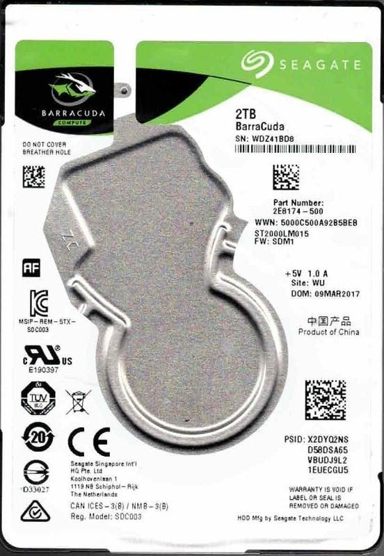 ST2000LM015 P/N: 2E8174-500 F/W: SDM1 WU WDZ4 MAR 2017 Seagate 2TB